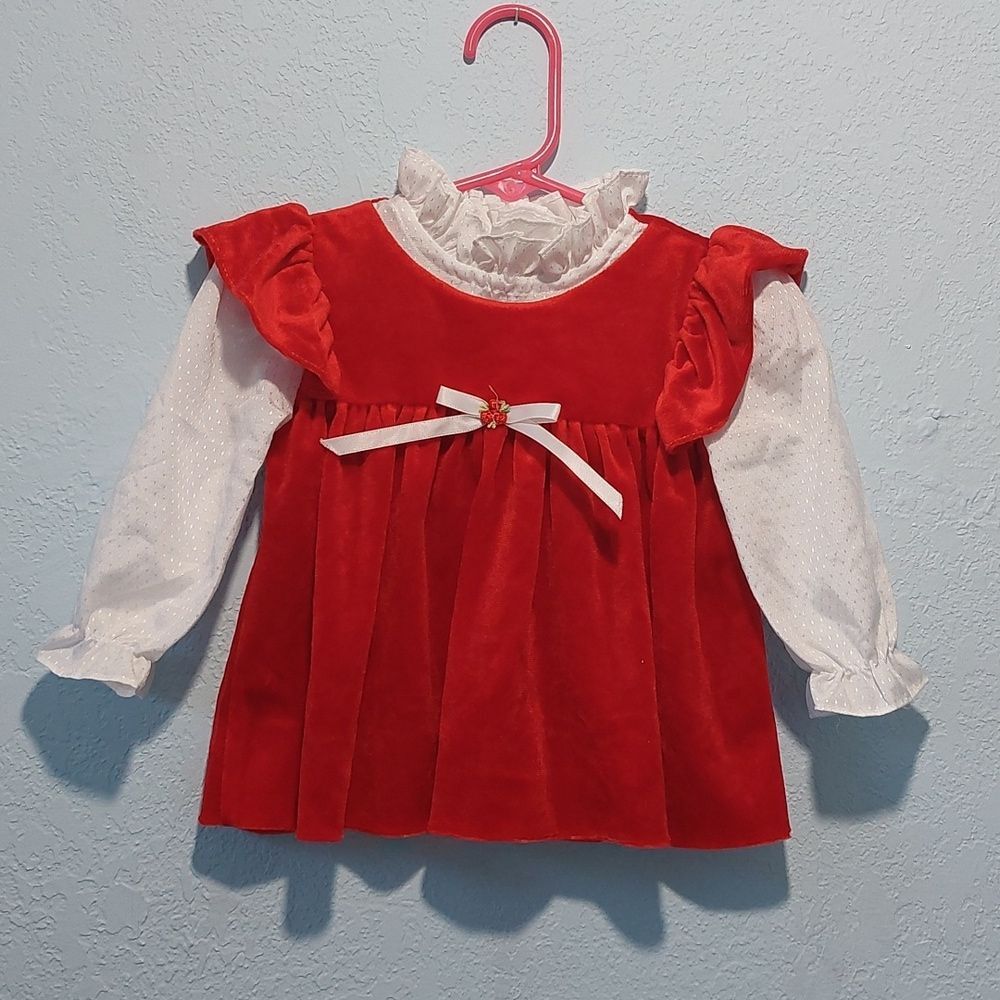 Vintage New York Kids Holiday Red Velvet Dress Baby Girl Size 9 Months